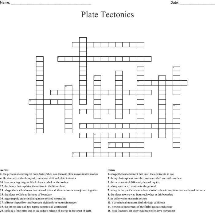 Plate tectonics crossword puzzle answer key