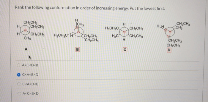 Rank conformations following order increasing energy transcribed text show